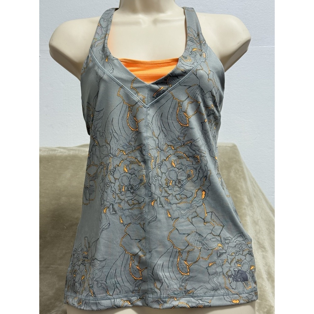 Women's The North Face Racerback Florescent Orange Vapor Floral Tank‎ Size S